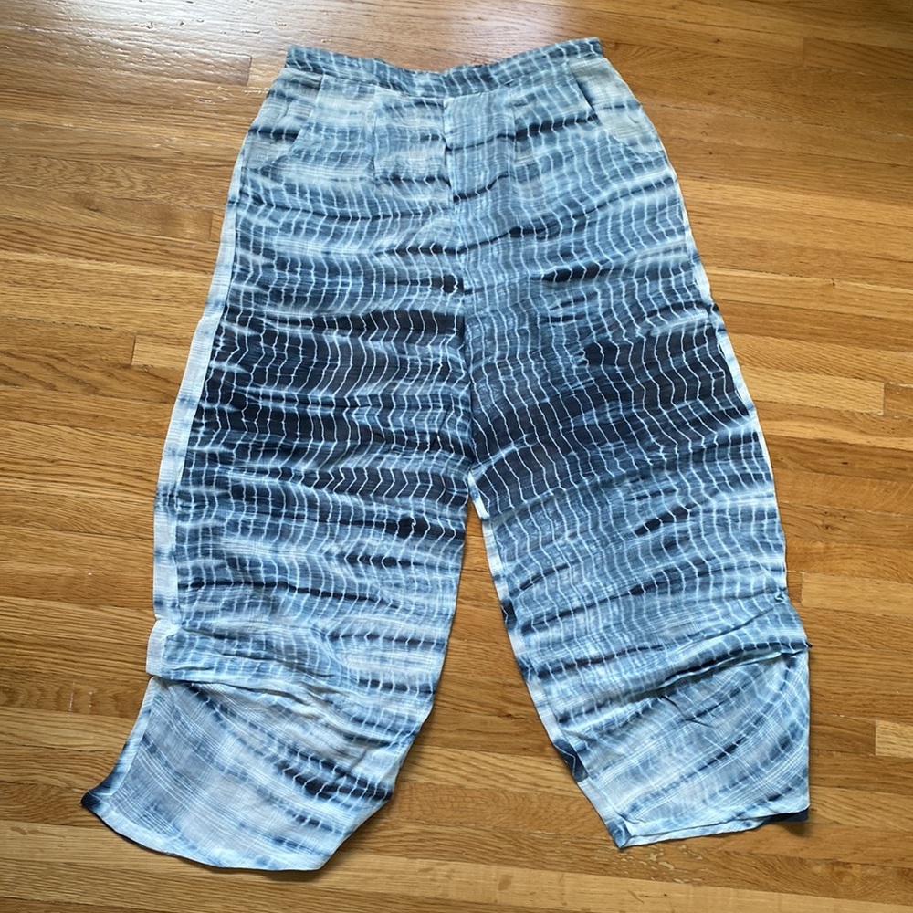 Black & White Tie Dye Gauze Semi Sheer Ruched Pants Size L